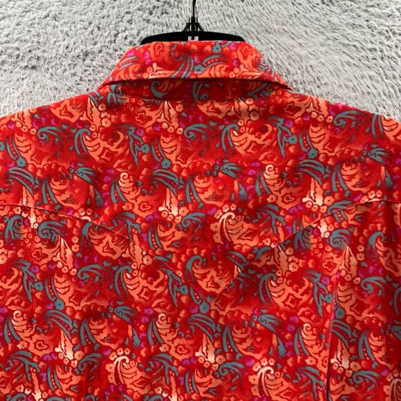 WRANGLER Shirt Womens Large Button Up Blouse Top Floral Sheer Red - Picture 5 of 7